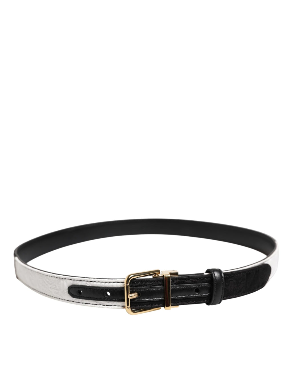 Dolce & Gabbana | Black White Patchwork Gold Metal Buckle Belt
