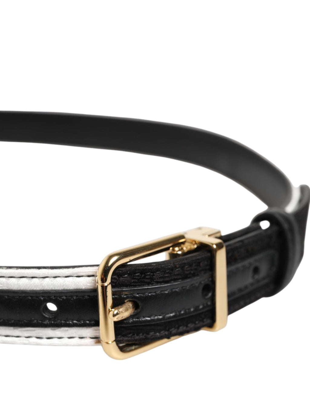 Dolce & Gabbana | Black White Patchwork Gold Metal Buckle Belt