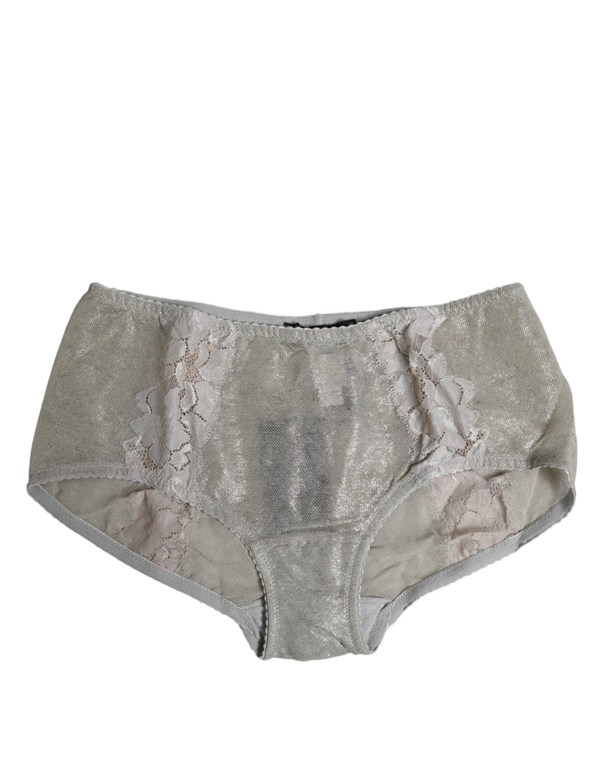 Dolce & Gabbana | Gray Cotton Floral Lace High Waist Panty Underwear