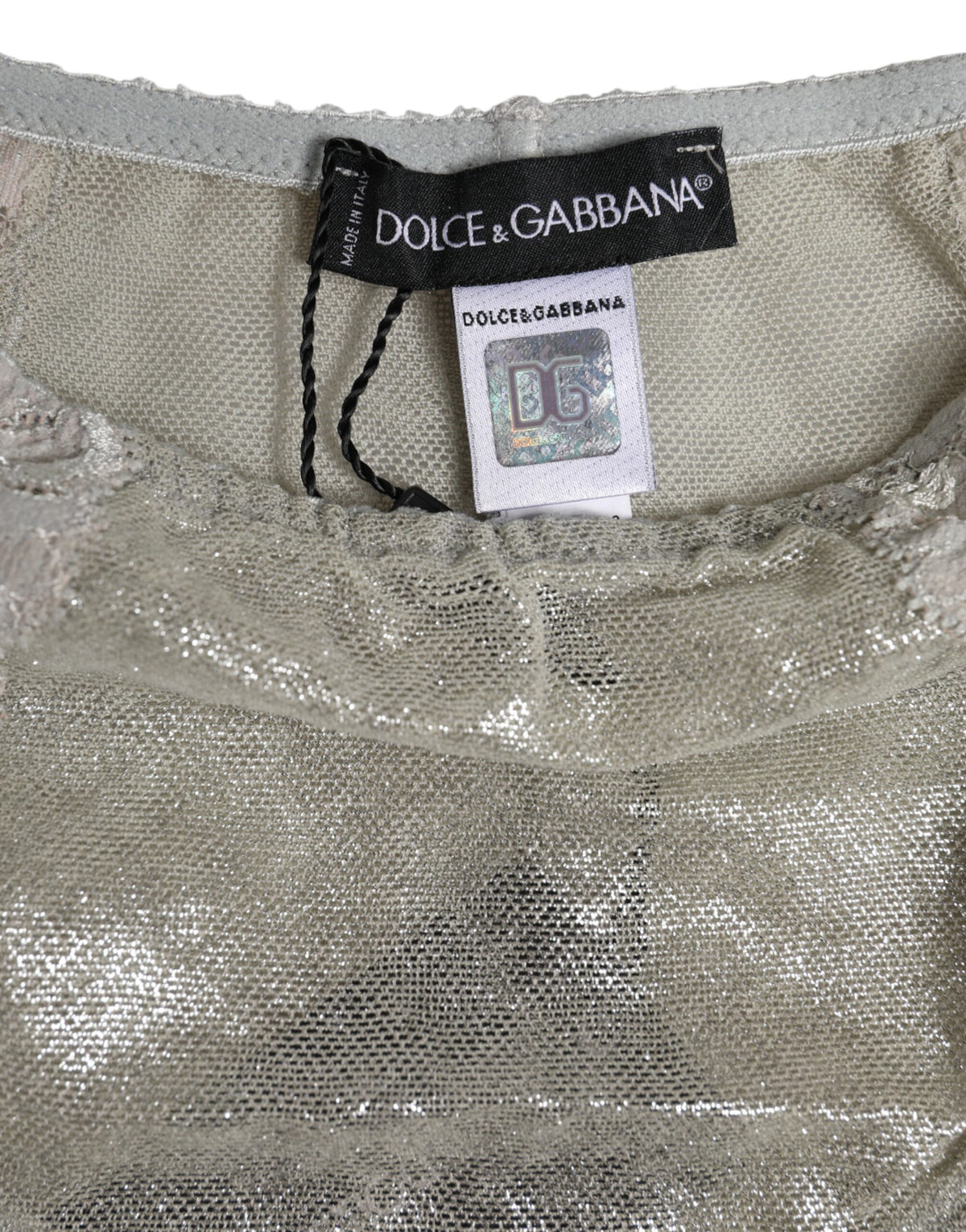 Dolce & Gabbana | Gray Cotton Floral Lace High Waist Panty Underwear