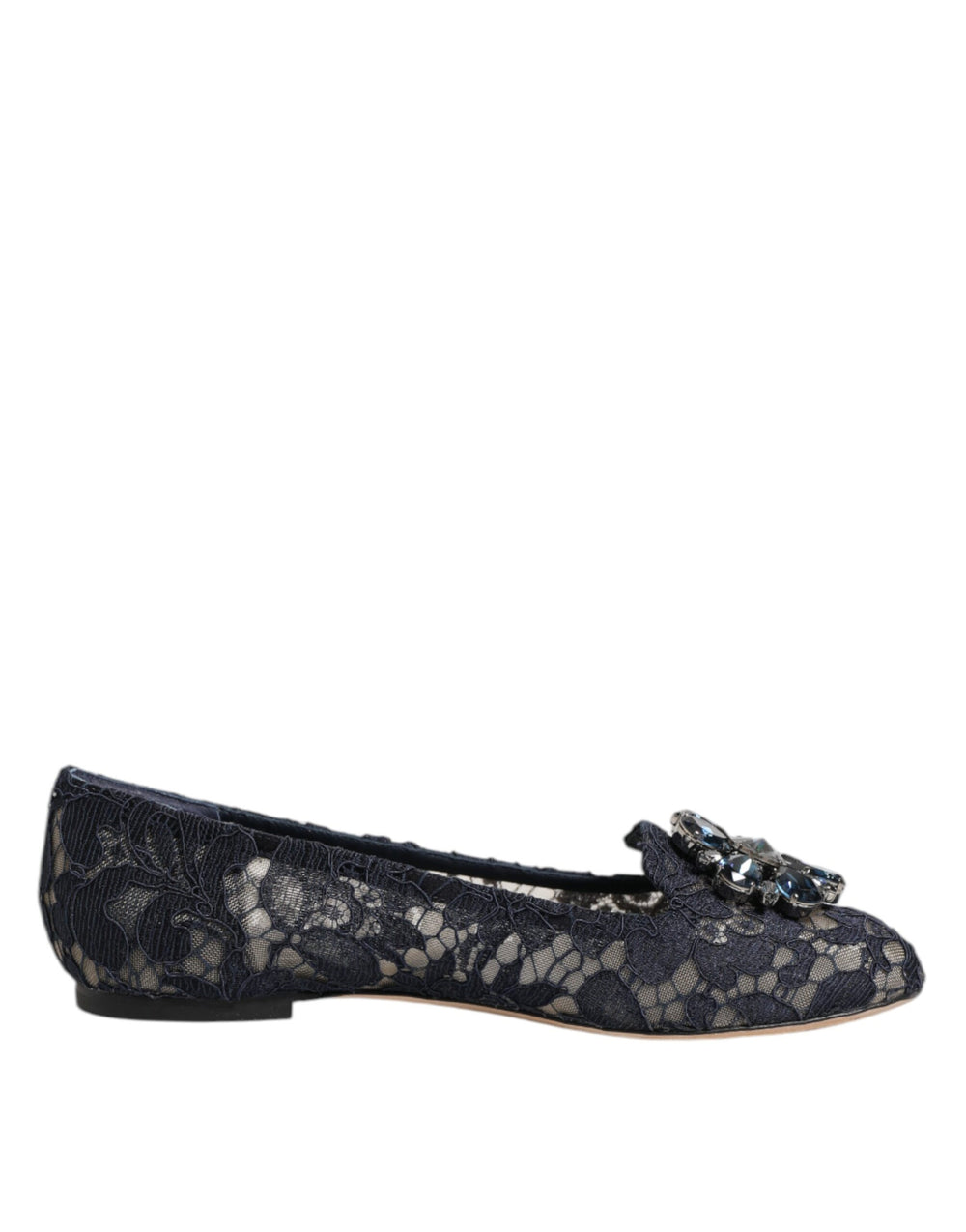 Dolce & Gabbana | Blue Taormina Lace Crystals Flats Shoes