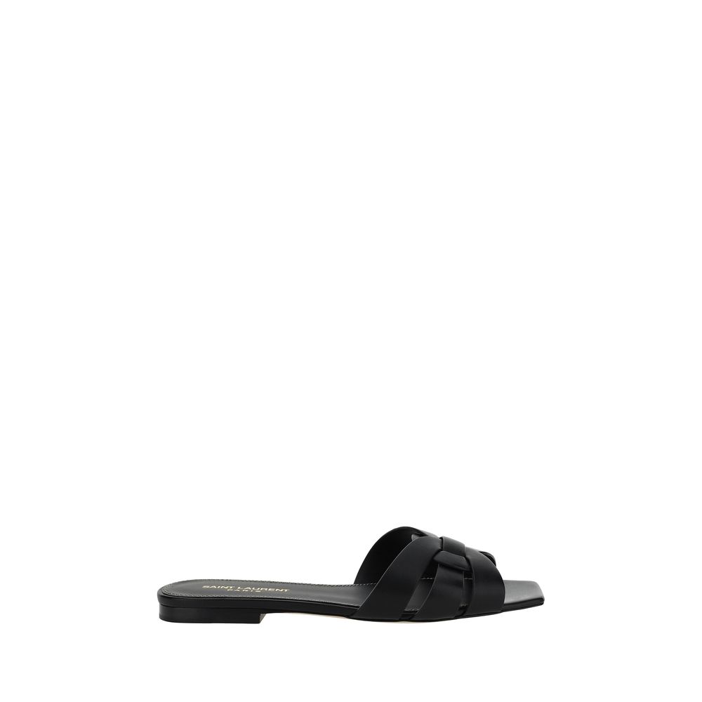 Saint Laurent | Black Calf Leather Bos Taurus Flat Sandals