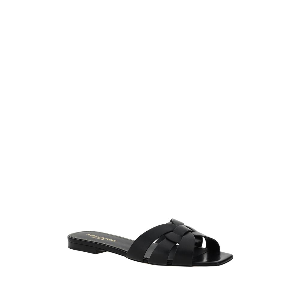 Saint Laurent | Black Calf Leather Bos Taurus Flat Sandals