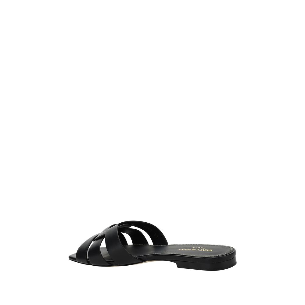 Saint Laurent | Black Calf Leather Bos Taurus Flat Sandals