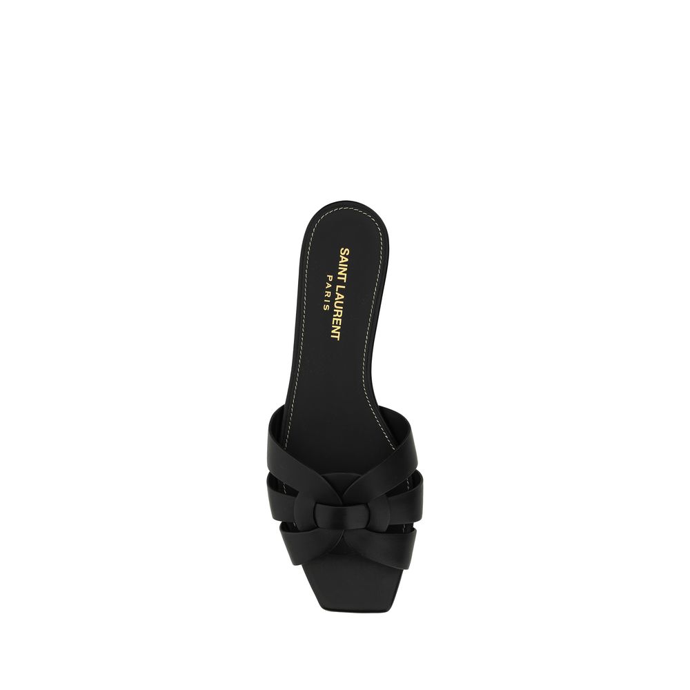 Saint Laurent | Black Calf Leather Bos Taurus Flat Sandals