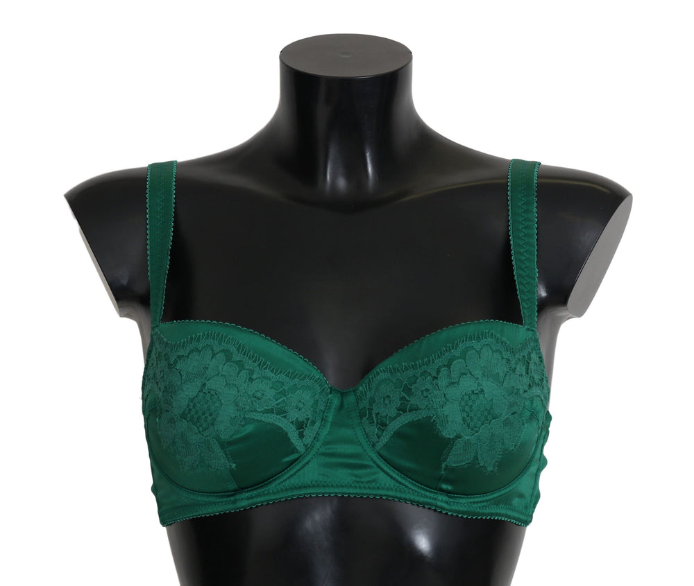 Dolce & Gabbana | Green Silk Stretch Floral Lace Bra Underwear