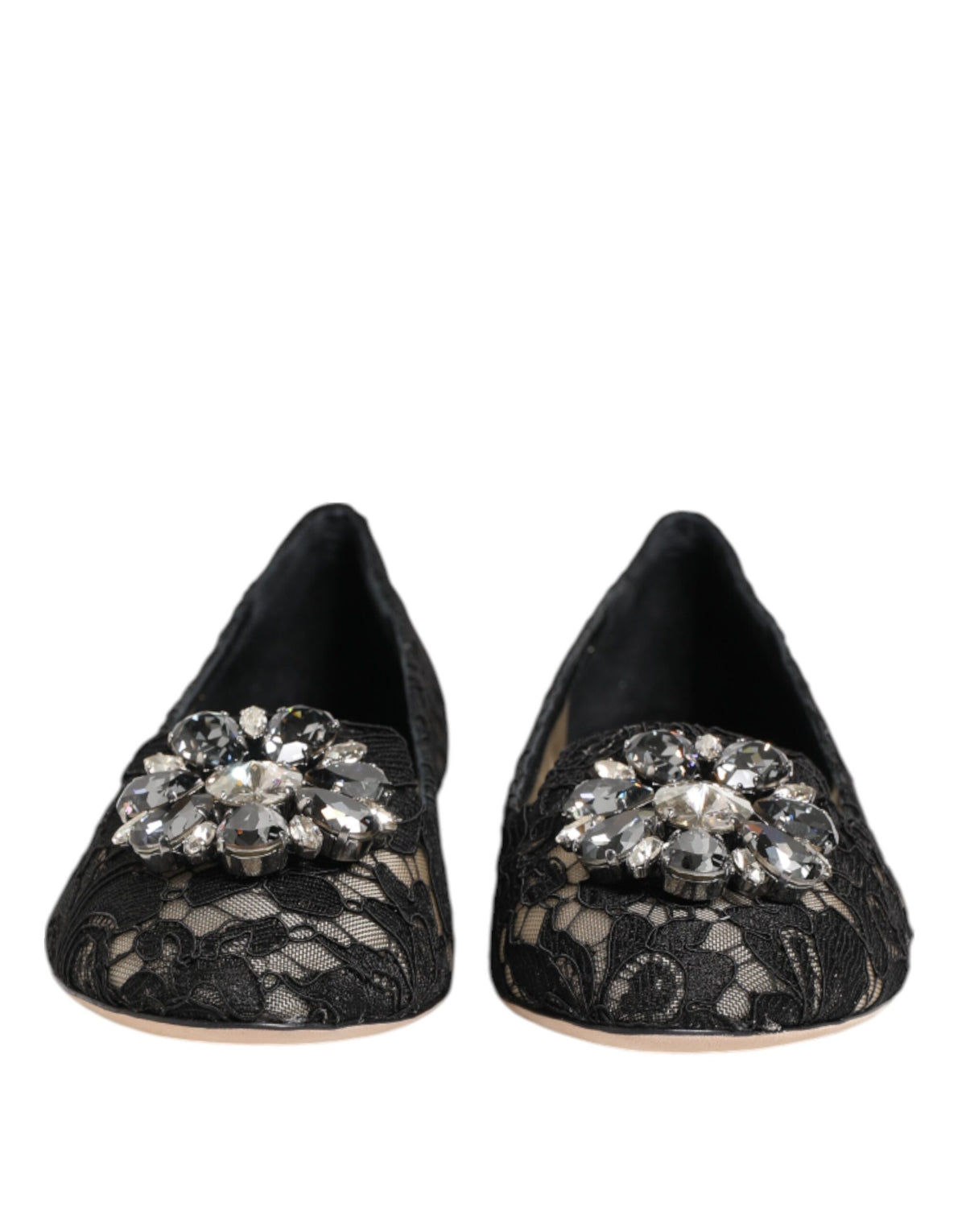 Dolce & Gabbana | Black Taormina Lace Crystals Flats Shoes