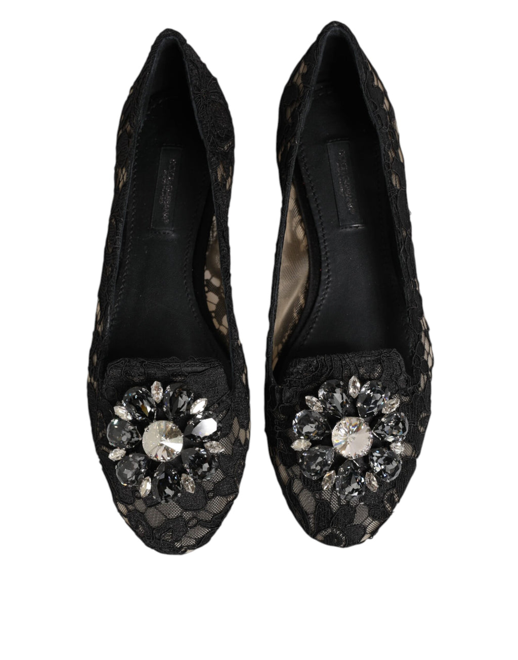 Dolce & Gabbana | Black Taormina Lace Crystals Flats Shoes
