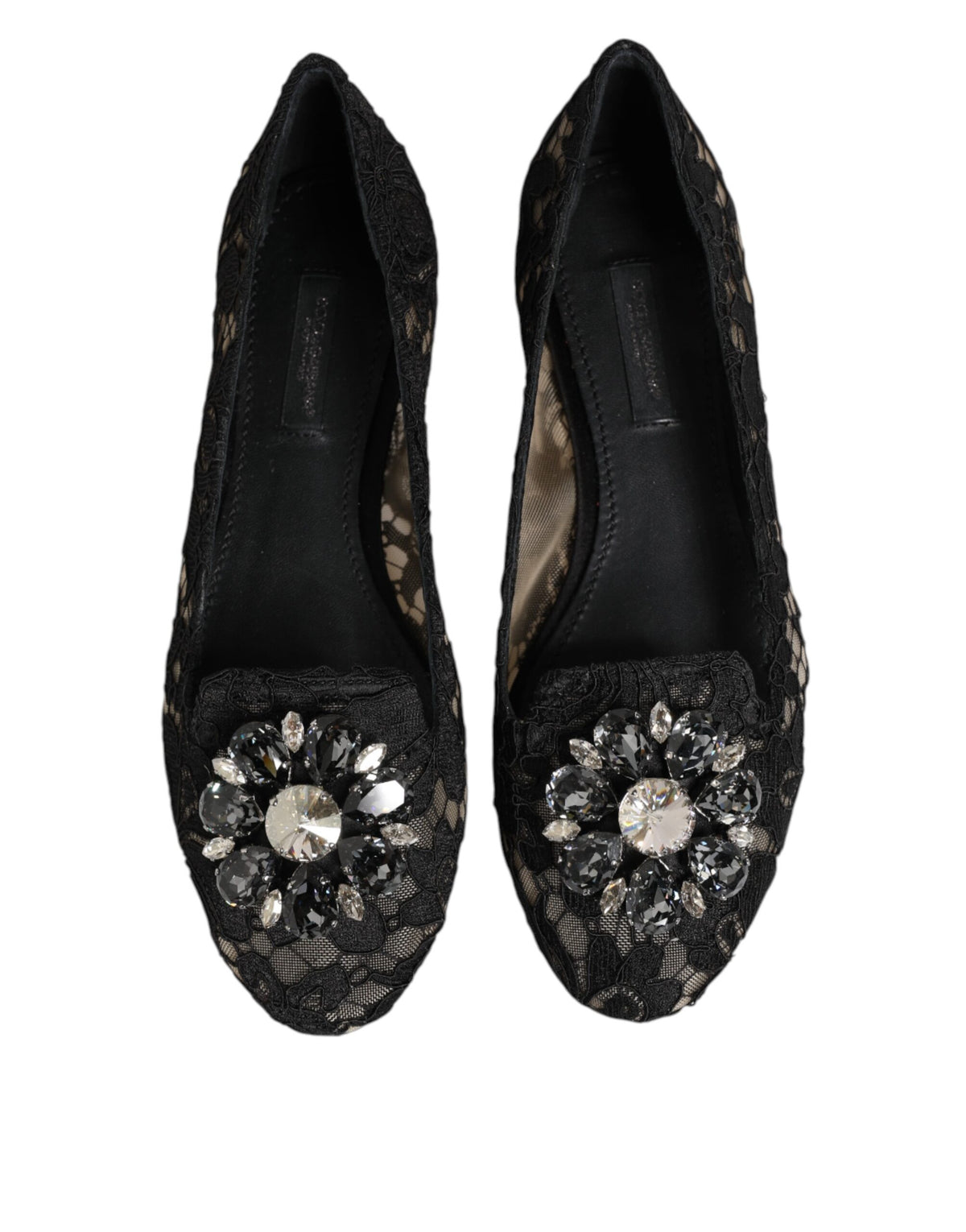 Dolce & Gabbana | Black Taormina Lace Crystals Flats Shoes
