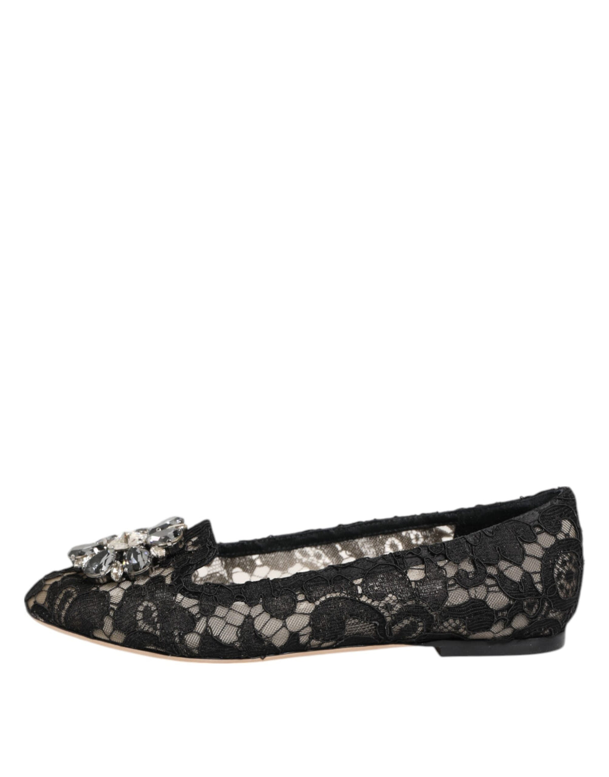 Dolce & Gabbana | Black Taormina Lace Crystals Flats Shoes