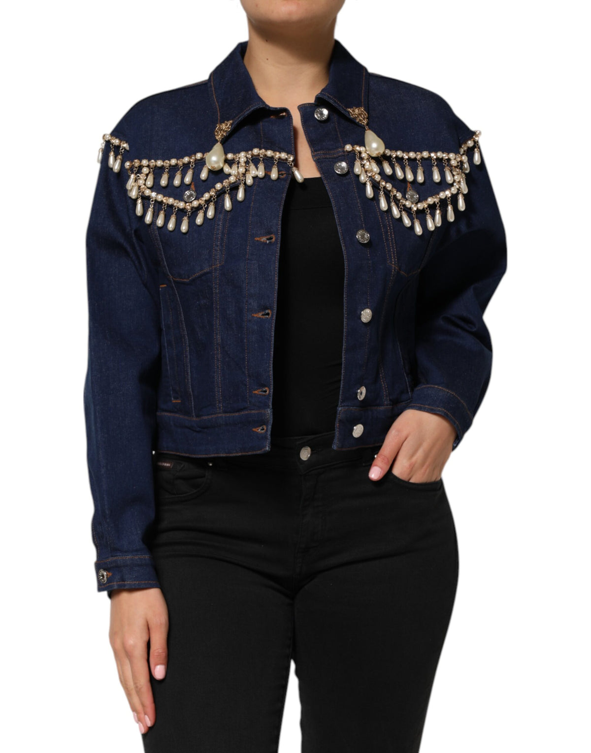 Dolce & Gabbana | Blue Cotton Denim Crystal Embellished Jacket