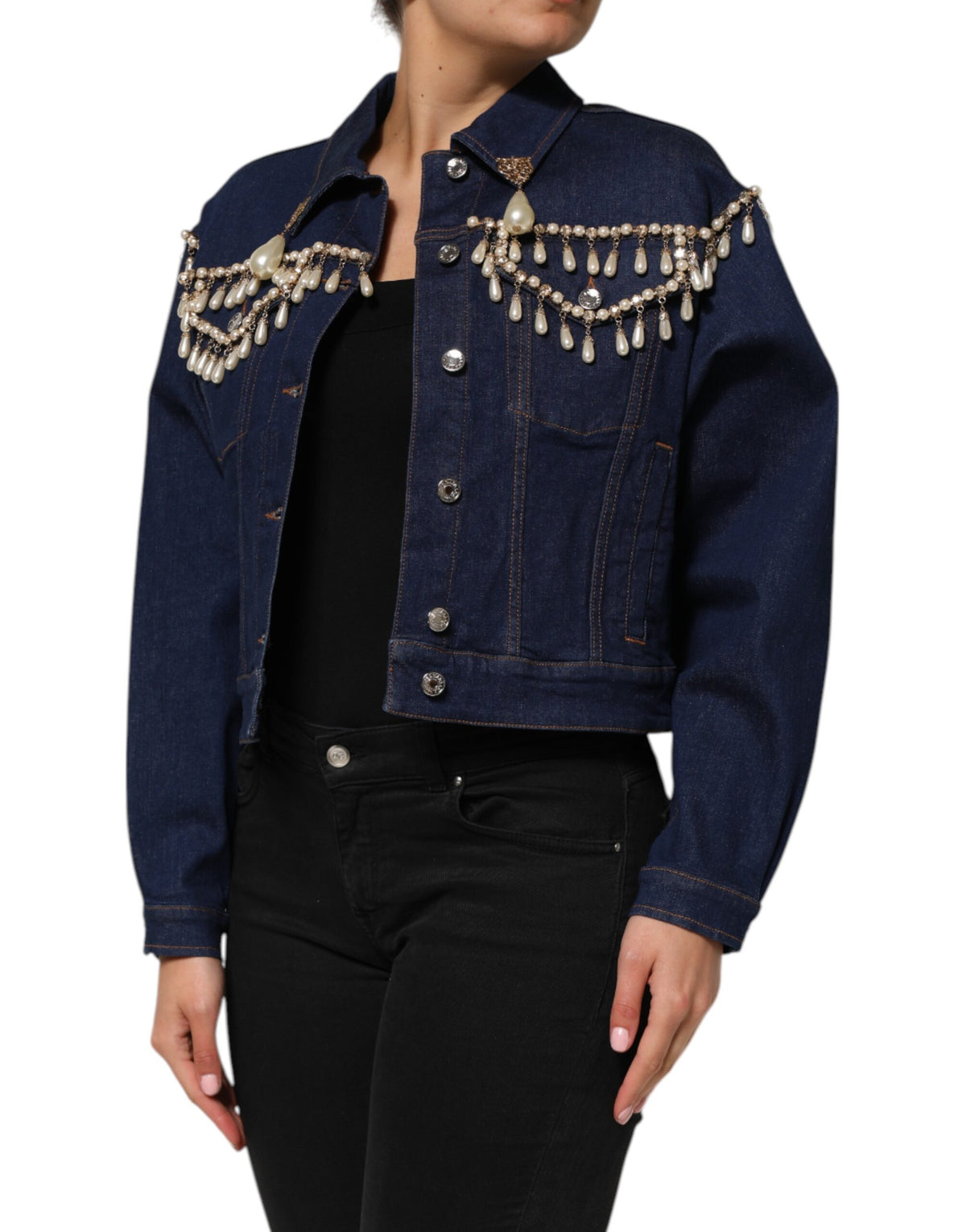 Dolce & Gabbana | Blue Cotton Denim Crystal Embellished Jacket