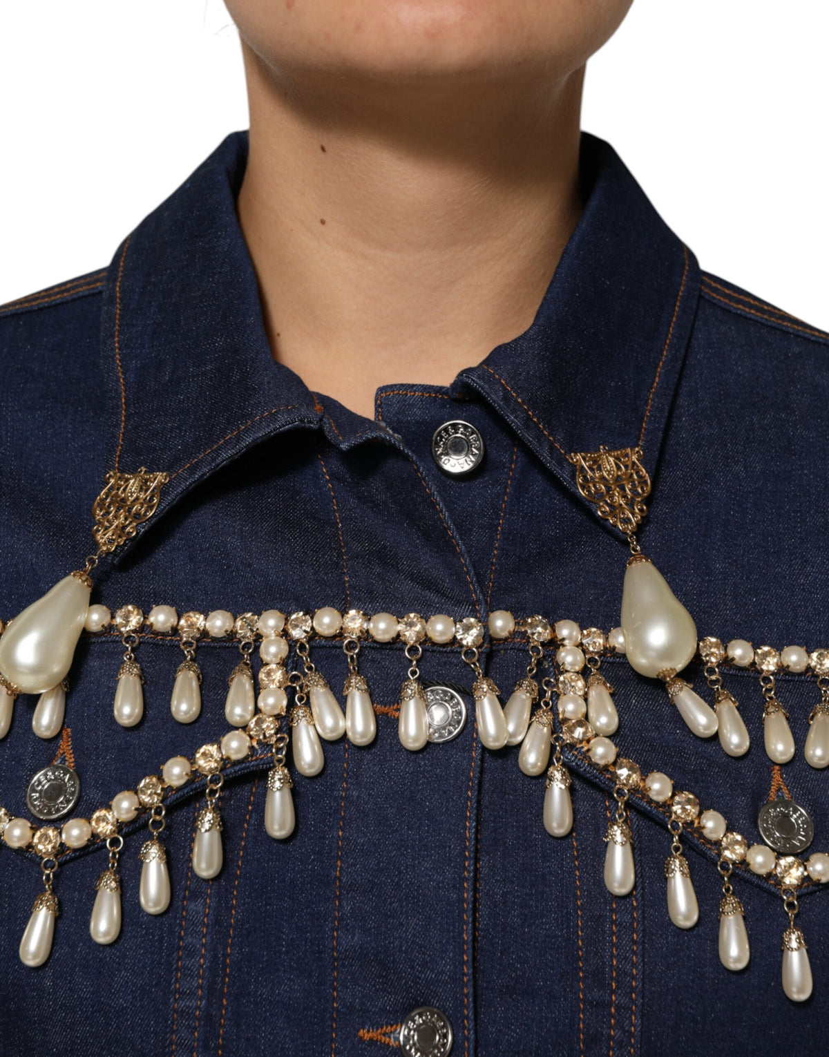 Dolce & Gabbana | Blue Cotton Denim Crystal Embellished Jacket
