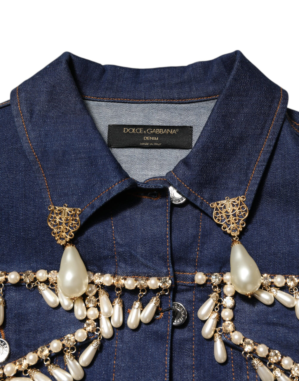 Dolce & Gabbana | Blue Cotton Denim Crystal Embellished Jacket