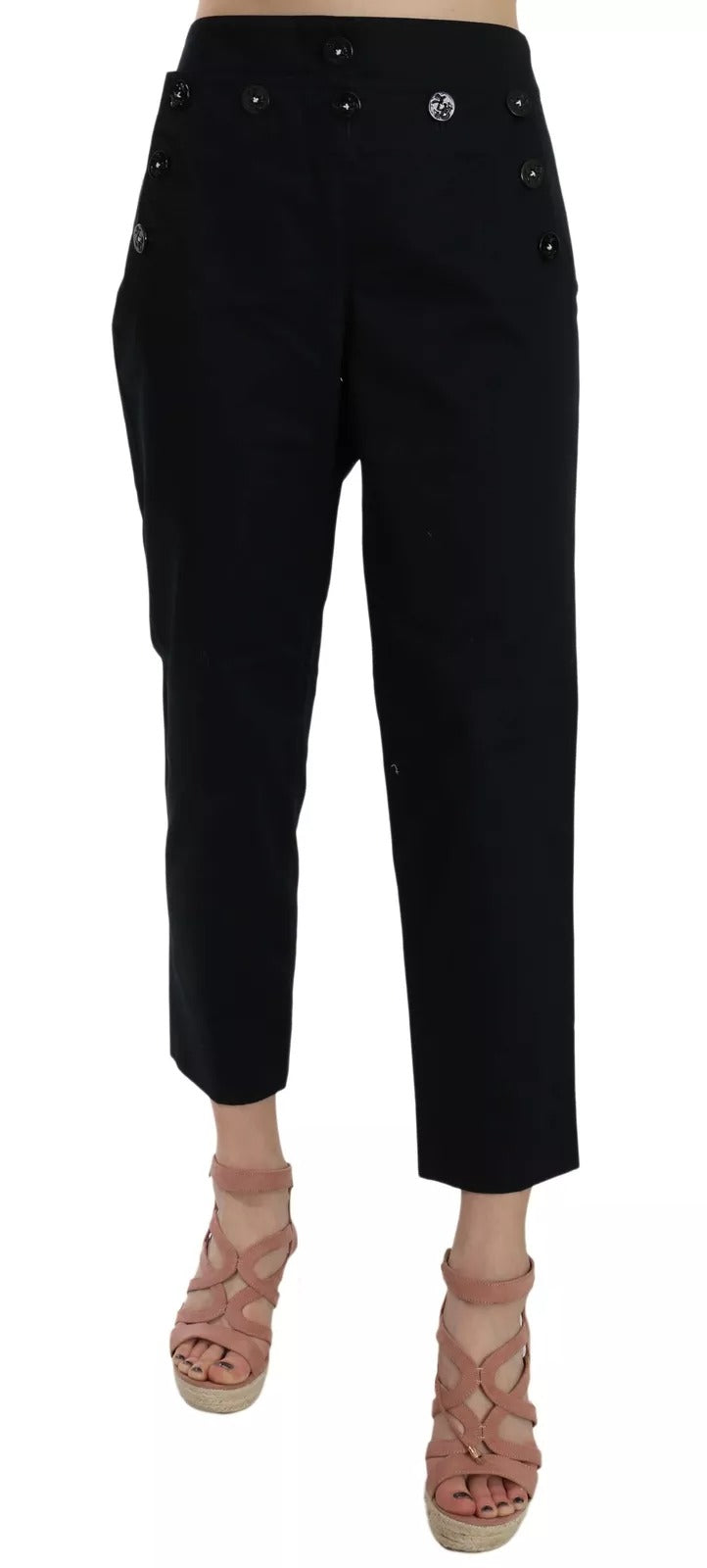 Dolce & Gabbana | Black Cropped Front Button Embellished Pants