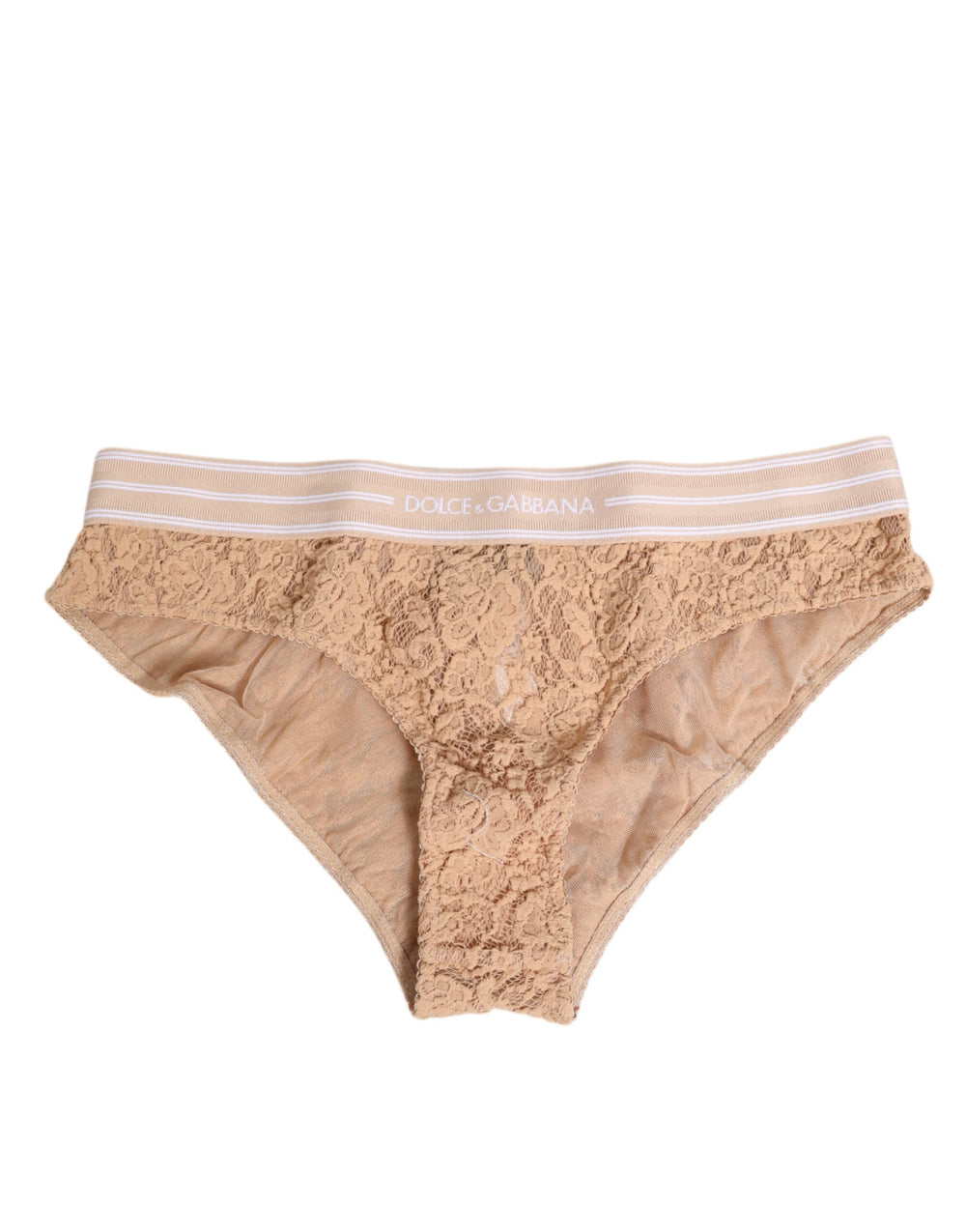 Dolce & Gabbana | Beige Lace Brasiliano Briefs Logo Waistband Underwear