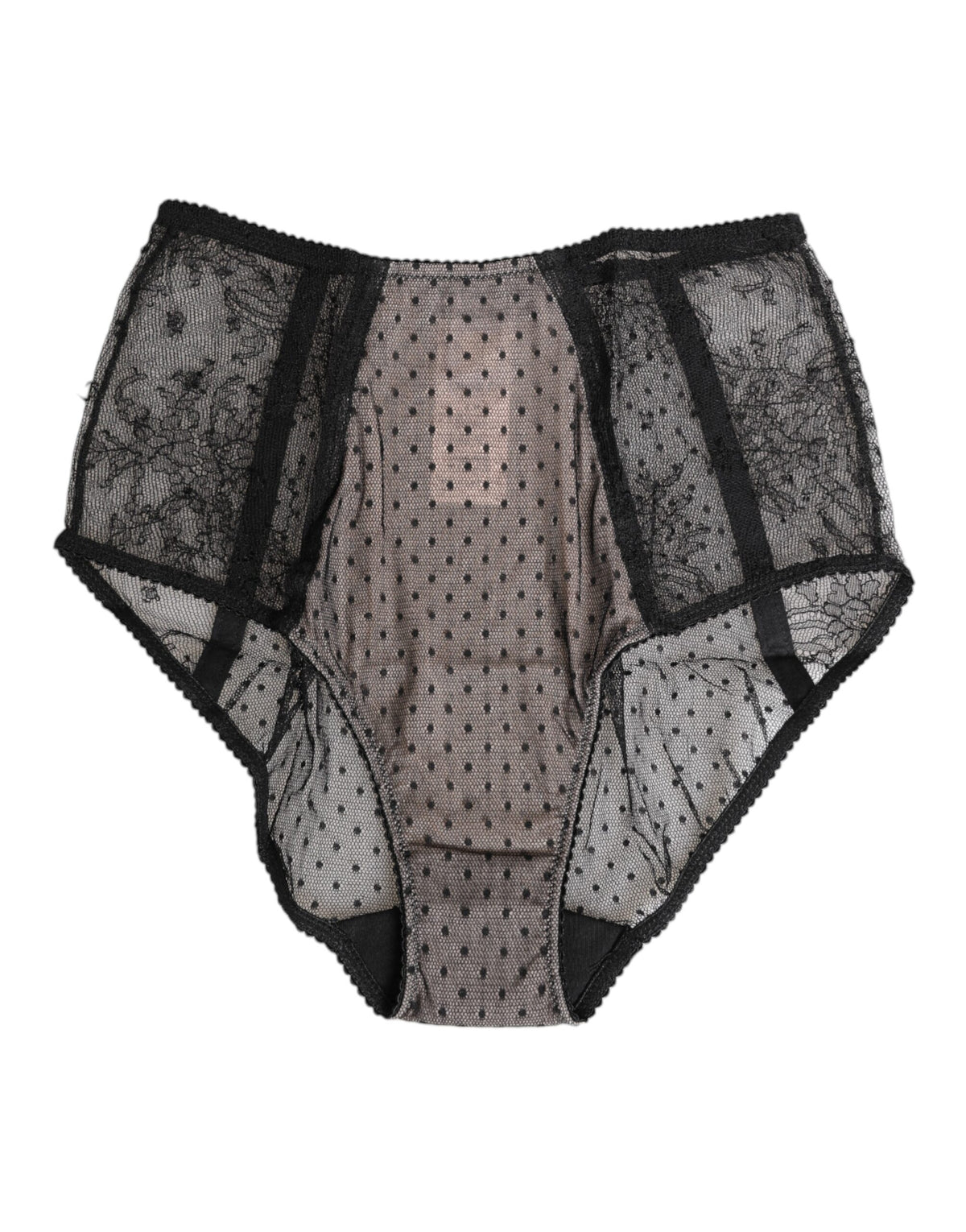 Dolce & Gabbana | Black Sheer Polka Dot Lace High Waist Underwear