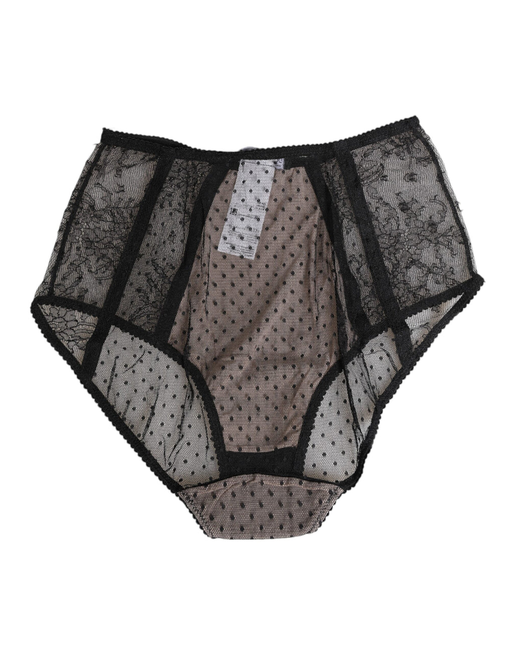 Dolce & Gabbana | Black Sheer Polka Dot Lace High Waist Underwear