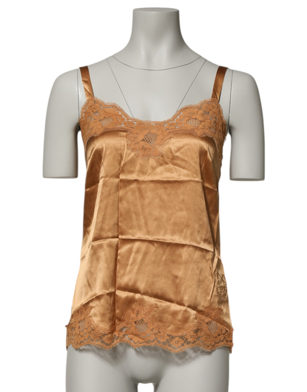 Dolce & Gabbana | Brown Floral Lace Silk Satin Tank Lingerie Underwear