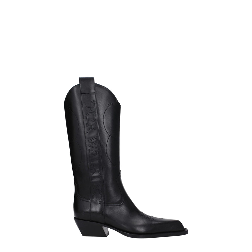Off-White | Black Leather High Heel Boots