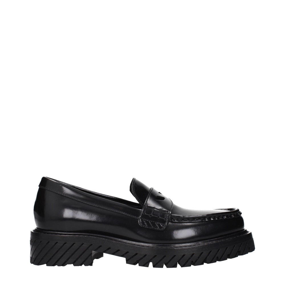 Off-White | Black Leather Slip-On Loafers
