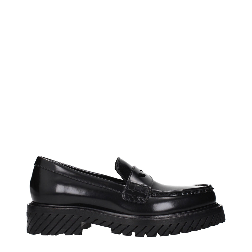 Off-White | Black Leather Slip-On Loafers