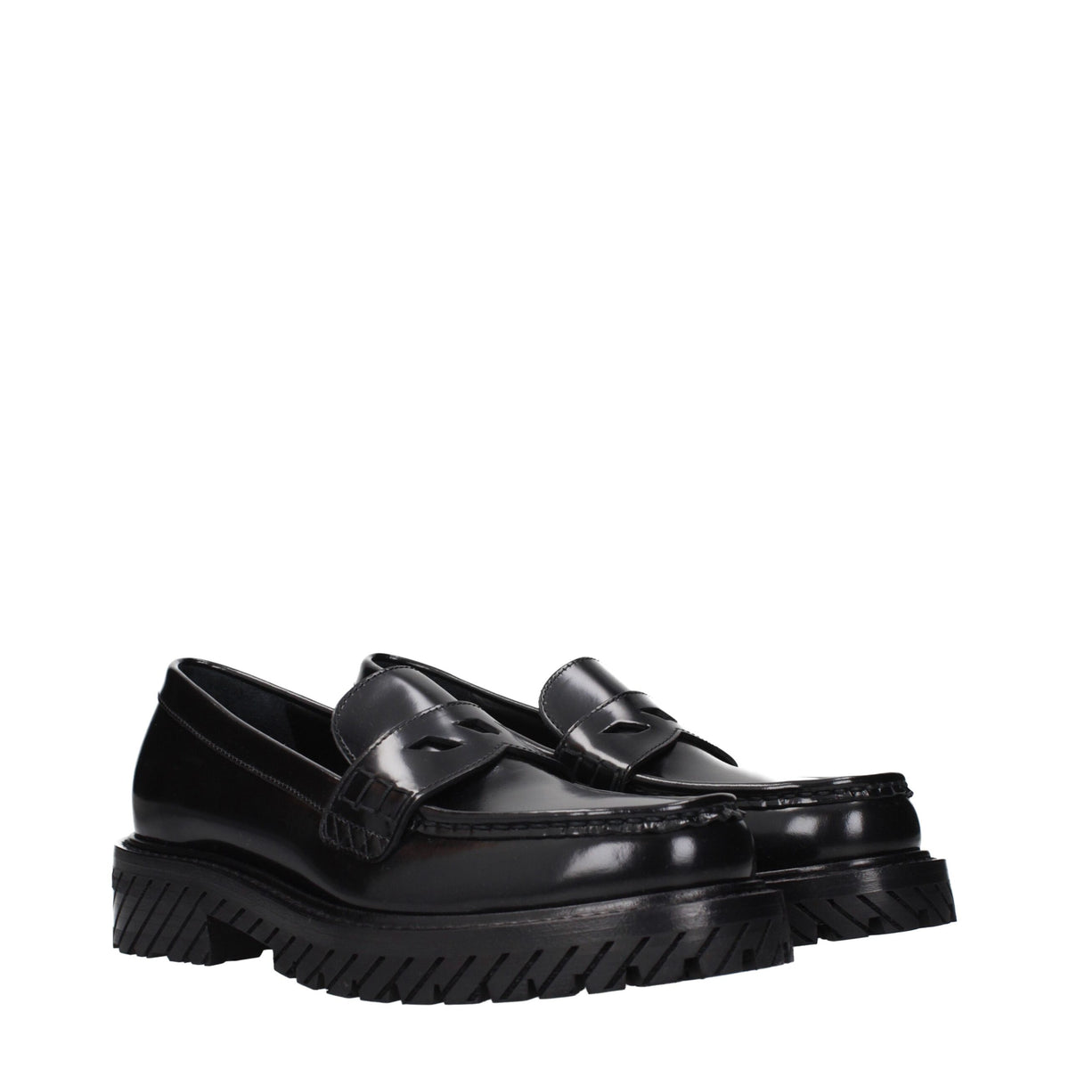 Off-White | Black Leather Slip-On Loafers