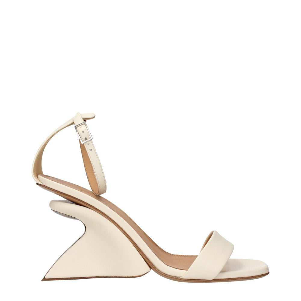 Off-White | Beige Leather Platform Sandals
