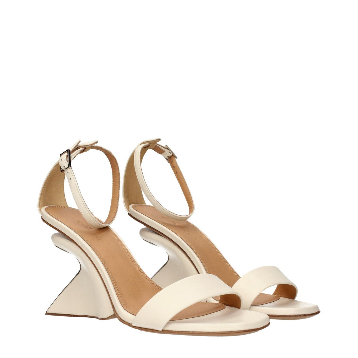 Off-White | Beige Leather Platform Sandals