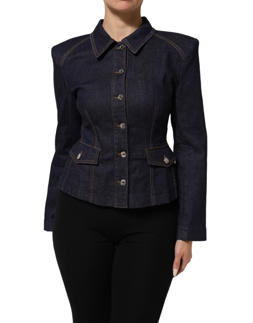 Dolce & Gabbana | Dark Blue Cotton Collared Denim Coat Jacket