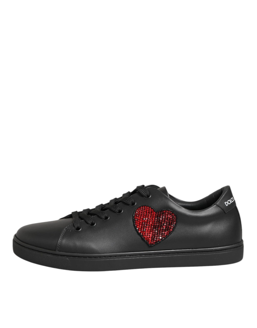Dolce & Gabbana | Black Leather Crystal Heart Sneakers  Shoes