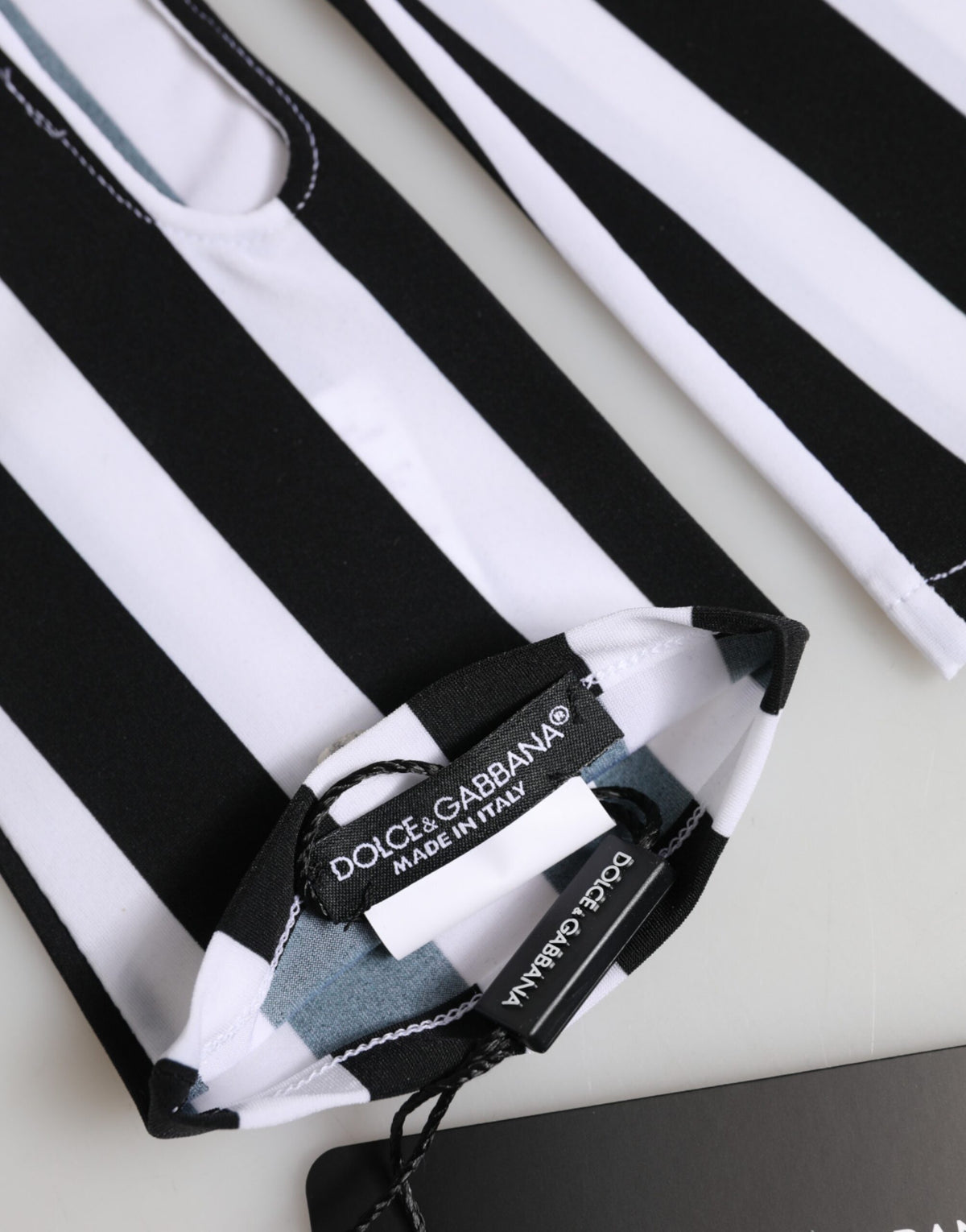 Dolce & Gabbana | Black White Nylon Fingerless Wrist Length Gloves