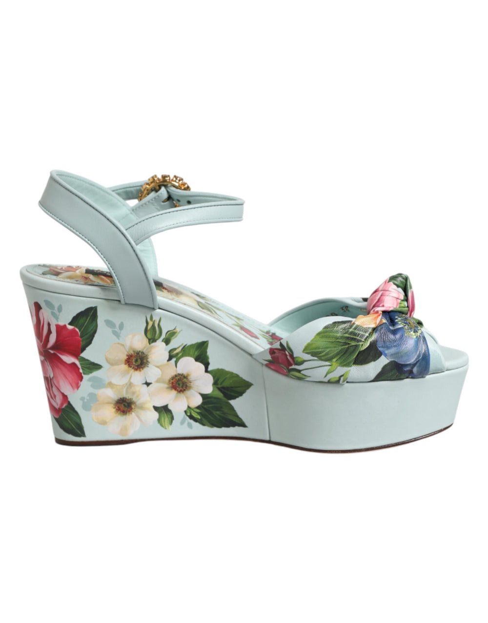 Dolce & Gabbana | Green Floral Ankle Strap Wedge Sandals Shoes