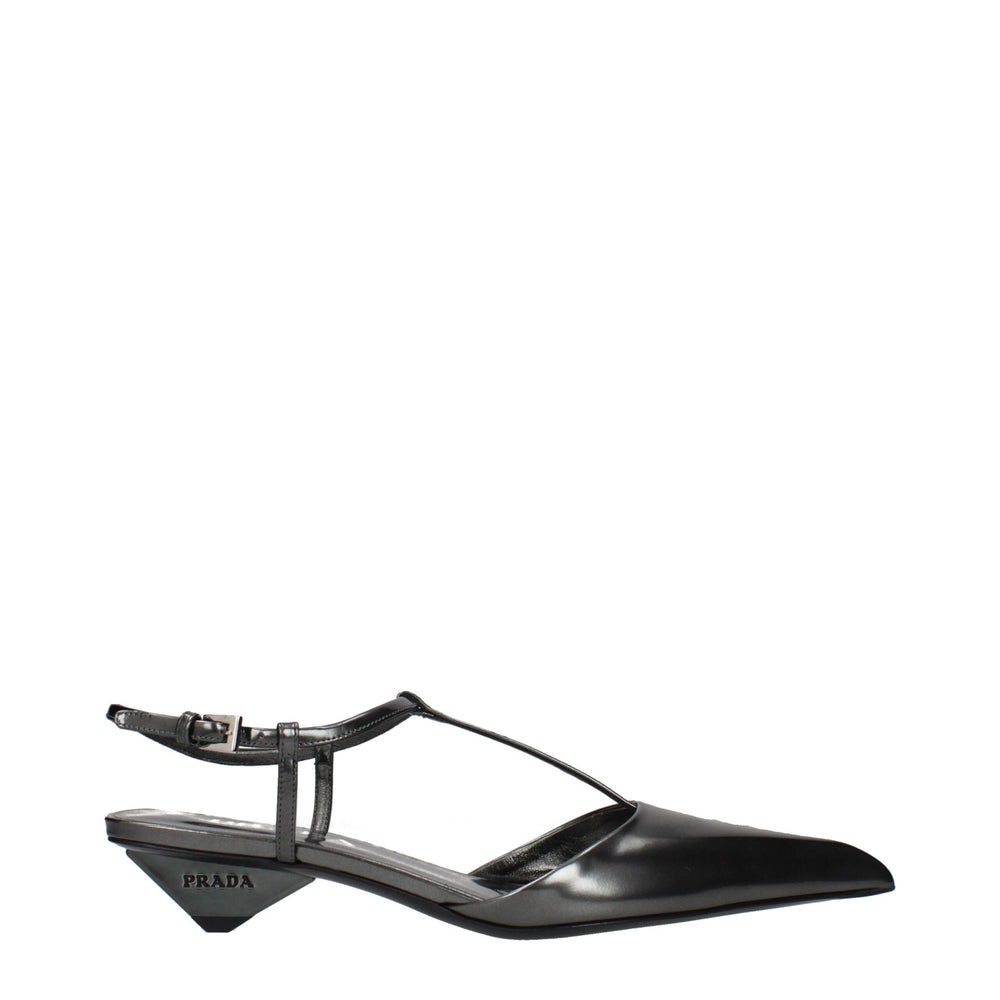 Prada | Gray Leather Flat Sandals