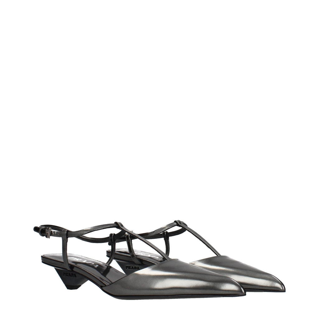 Prada | Gray Leather Flat Sandals