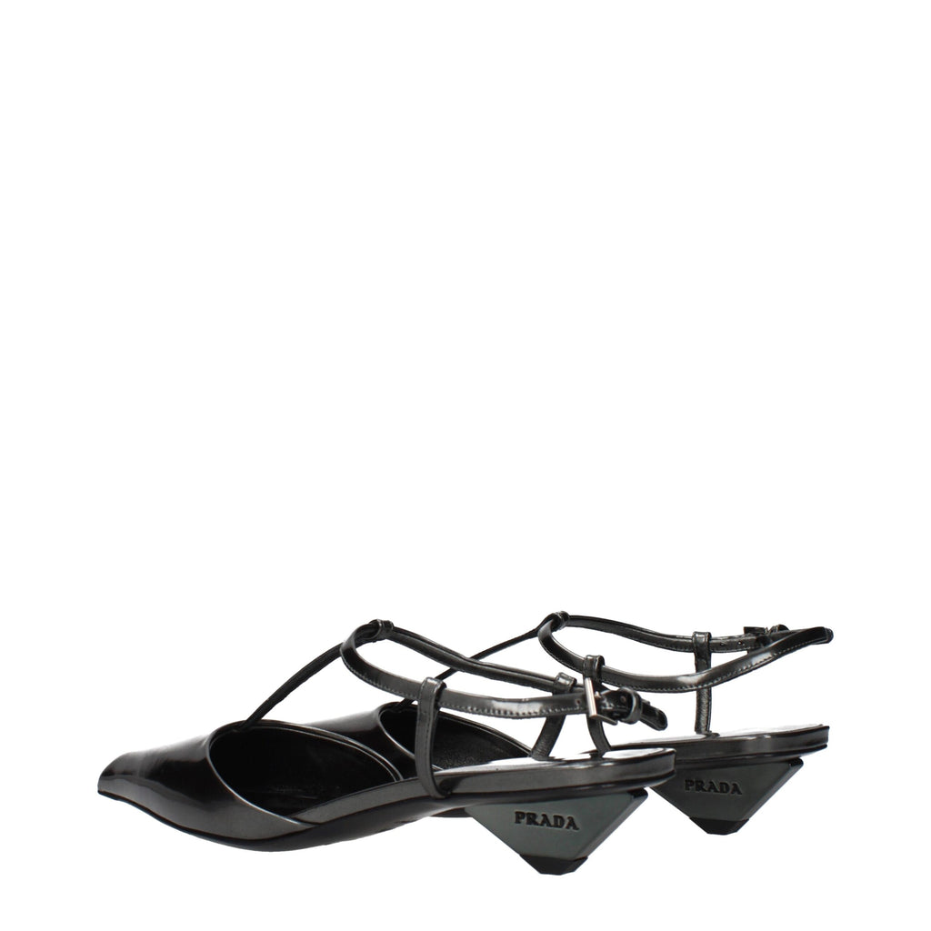 Prada | Gray Leather Flat Sandals